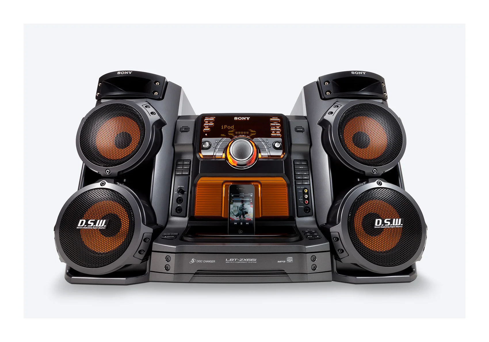 technology product photo with nice lighting of Sony LBT-ZX66i Stereo with iPod Dock