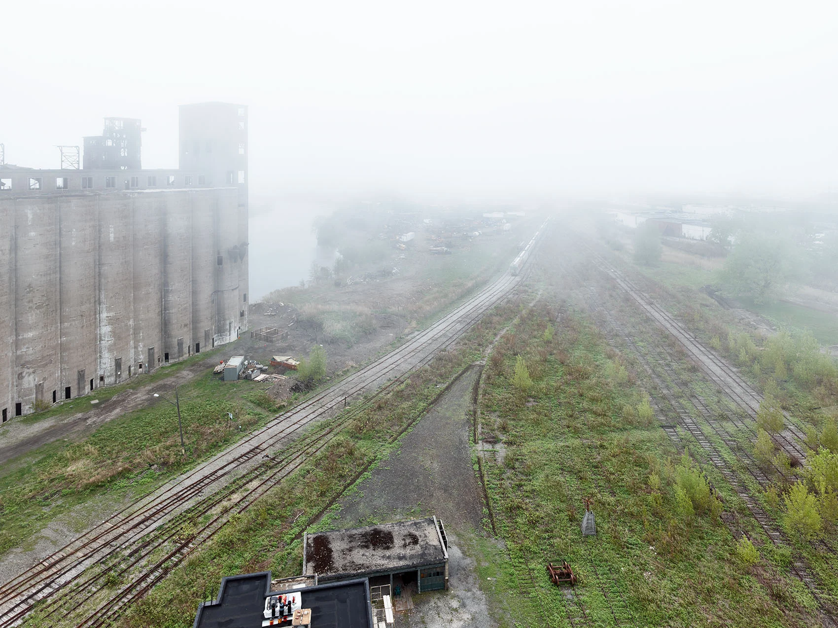 fog at abandoned factory Silo City ny