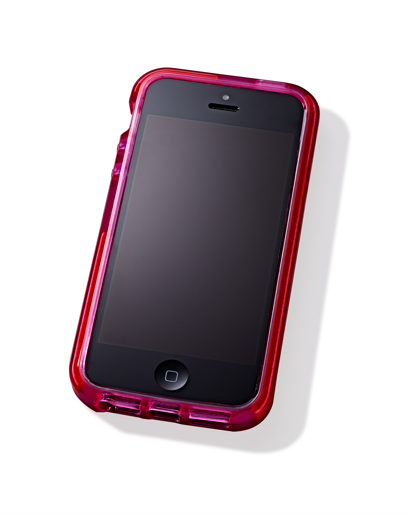 iPhone cellphone with hot pink case on white background