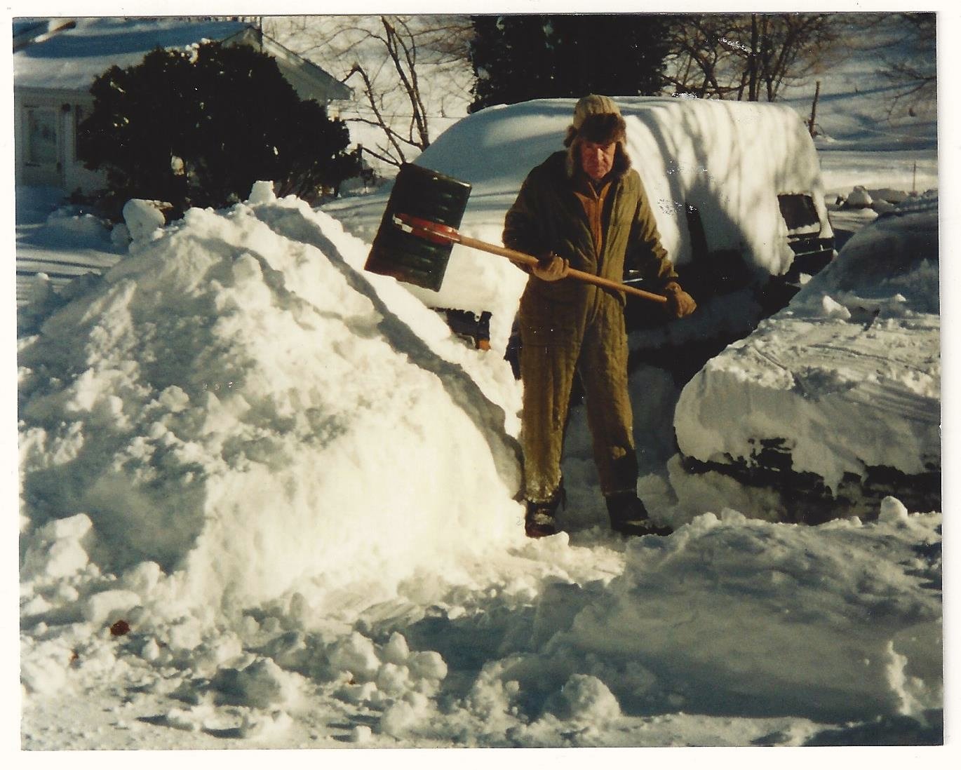 My dad going to work after the 1993 Nor'easter.    