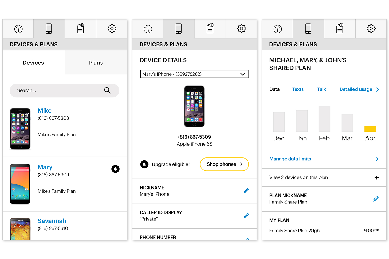 MySprint Devices &amp; Plans Details Page Mockups