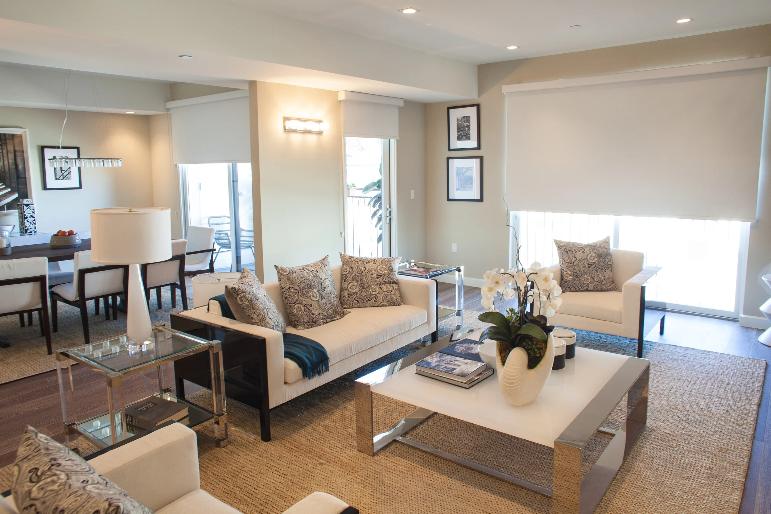  Motorized Roller Shades in the Living and Dinning Room