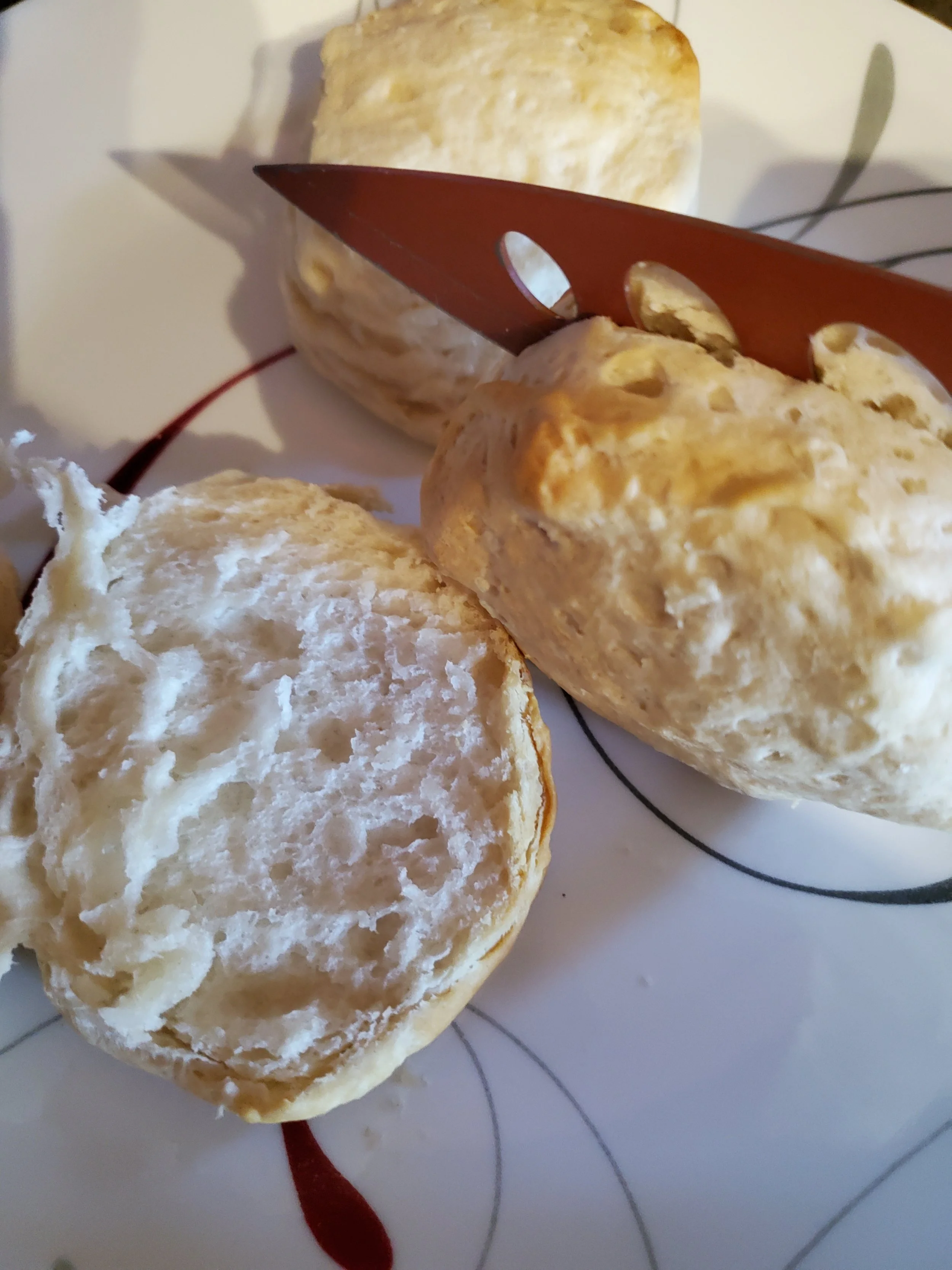  Fluffy, freshly baked and sliced biscuits.  