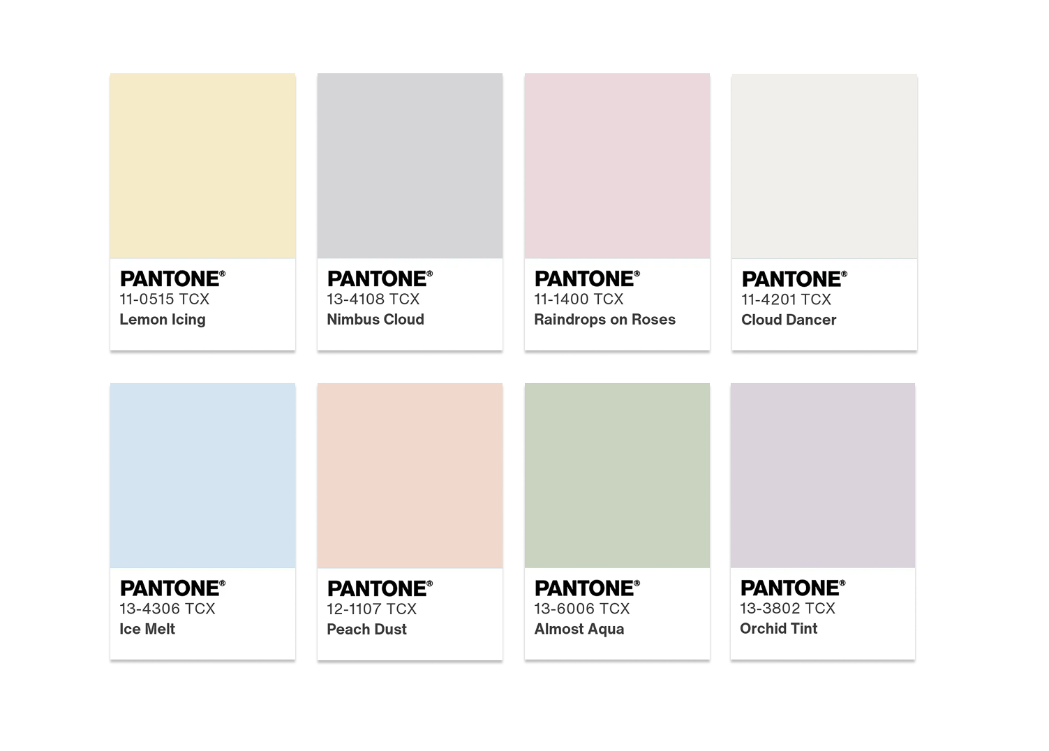 Powdered Pastels Color Palette for Cloud Dancer Color of the Year 2026 Courtesy of Pantone