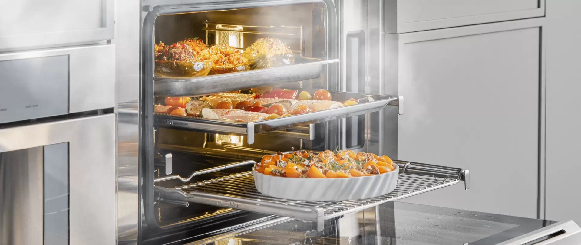 Steam oven with multiple trays for cooking and baking, courtesy of Thermador.