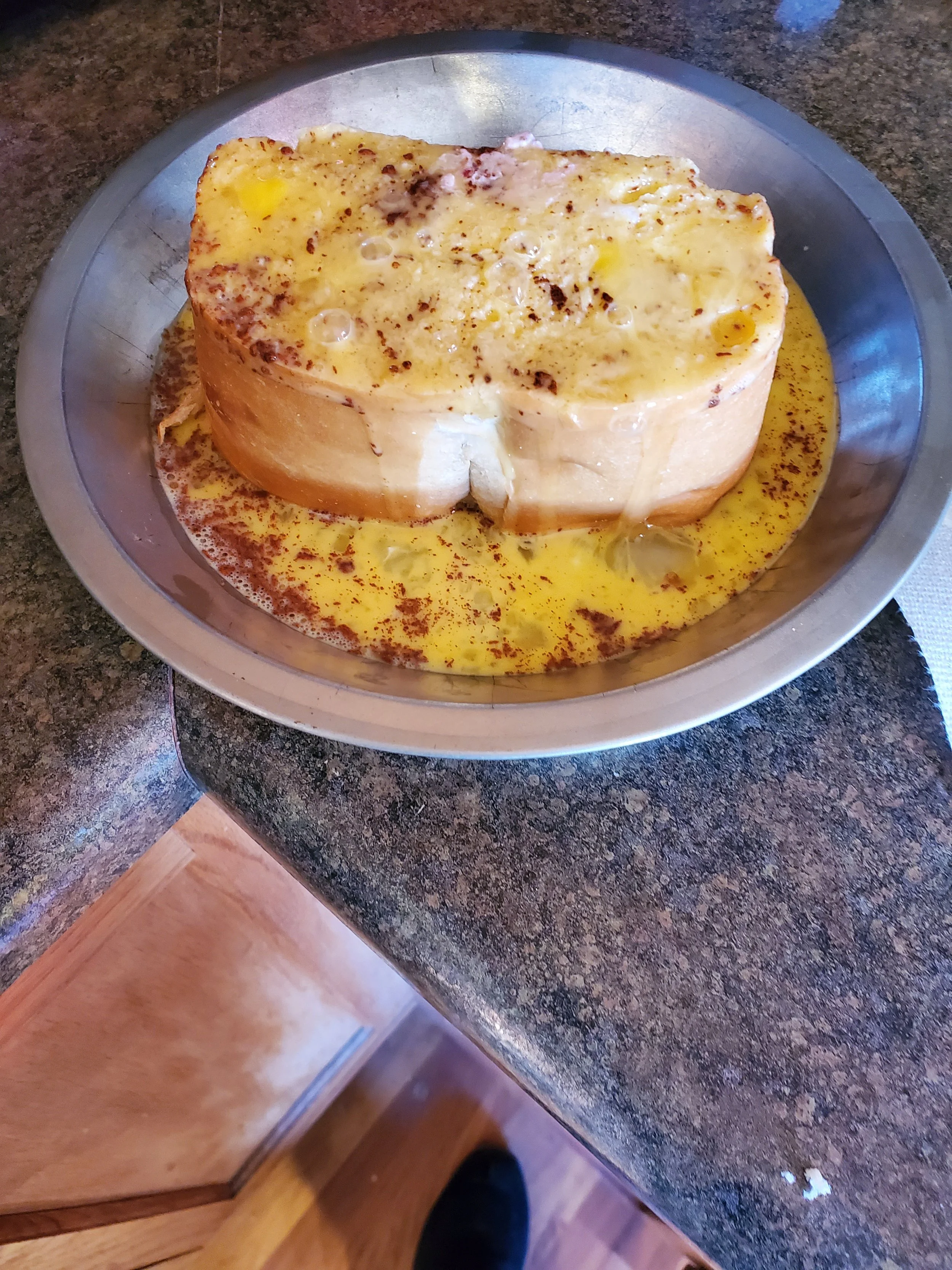  With how thick the bread is, the additional soaking time is very important to allow it to really seep into the bread.  It’s also why we said that you might want to let your bread sit over night so that it can hold up to that extra time.  