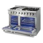 Thor dual fuel range with a gas stovetop and an electric convection based oven.