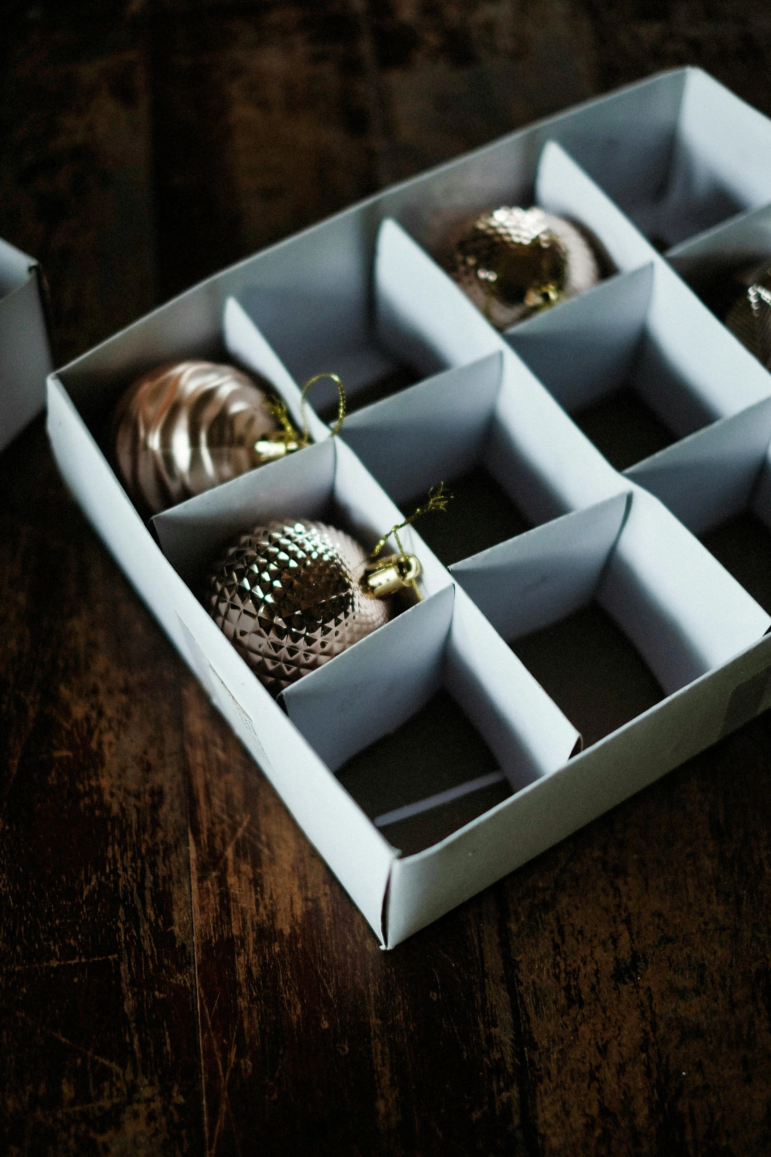 Labeled storage bins used for organizing Christmas decorations