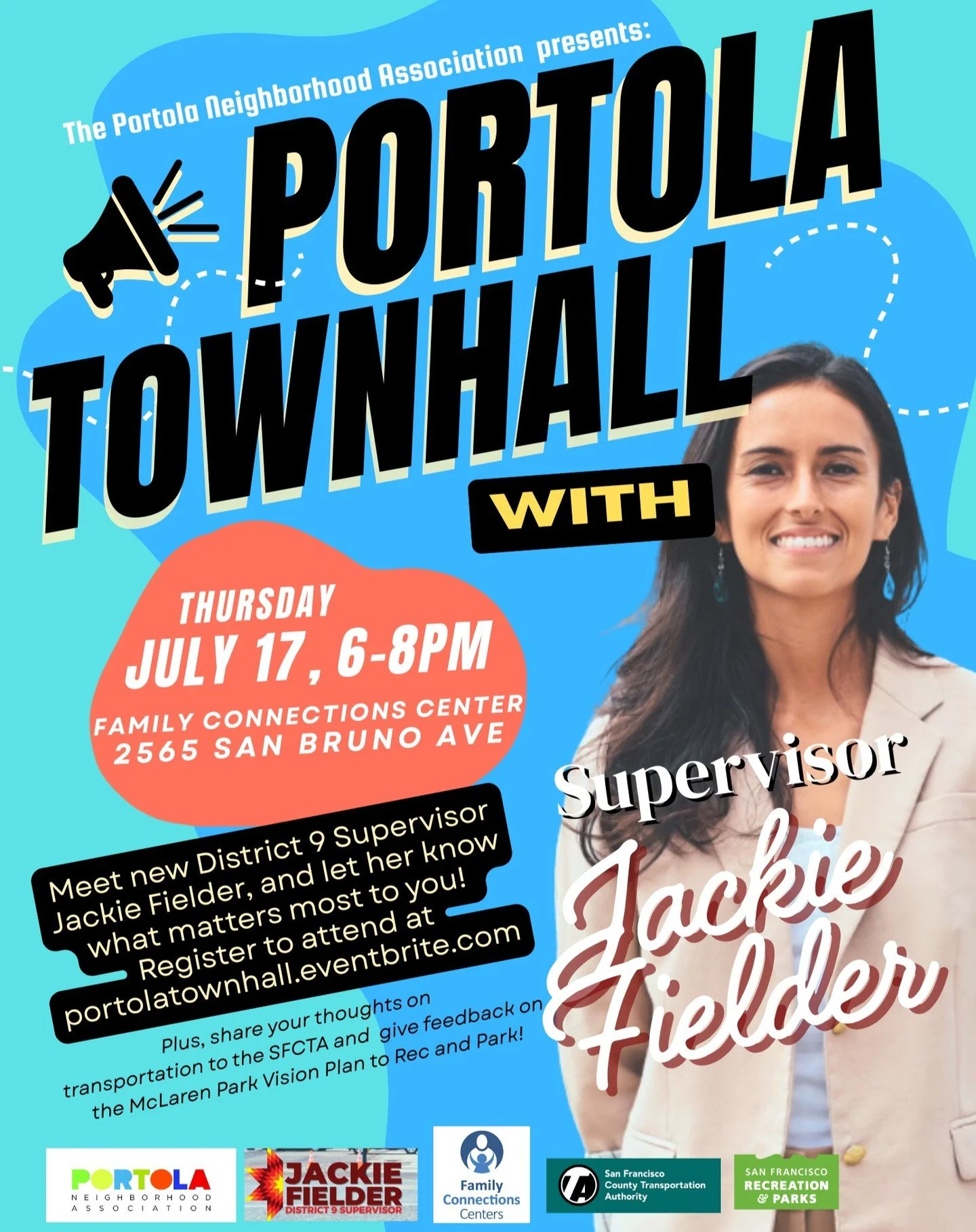 Get to know your neighbors and learn about upcoming Portola events, meet new District 9 Supervisor @jackiefielder_ , and let her know what matters most to you! Get to know your neighbors and learn about upcoming Portola events. Plus, share your thoug