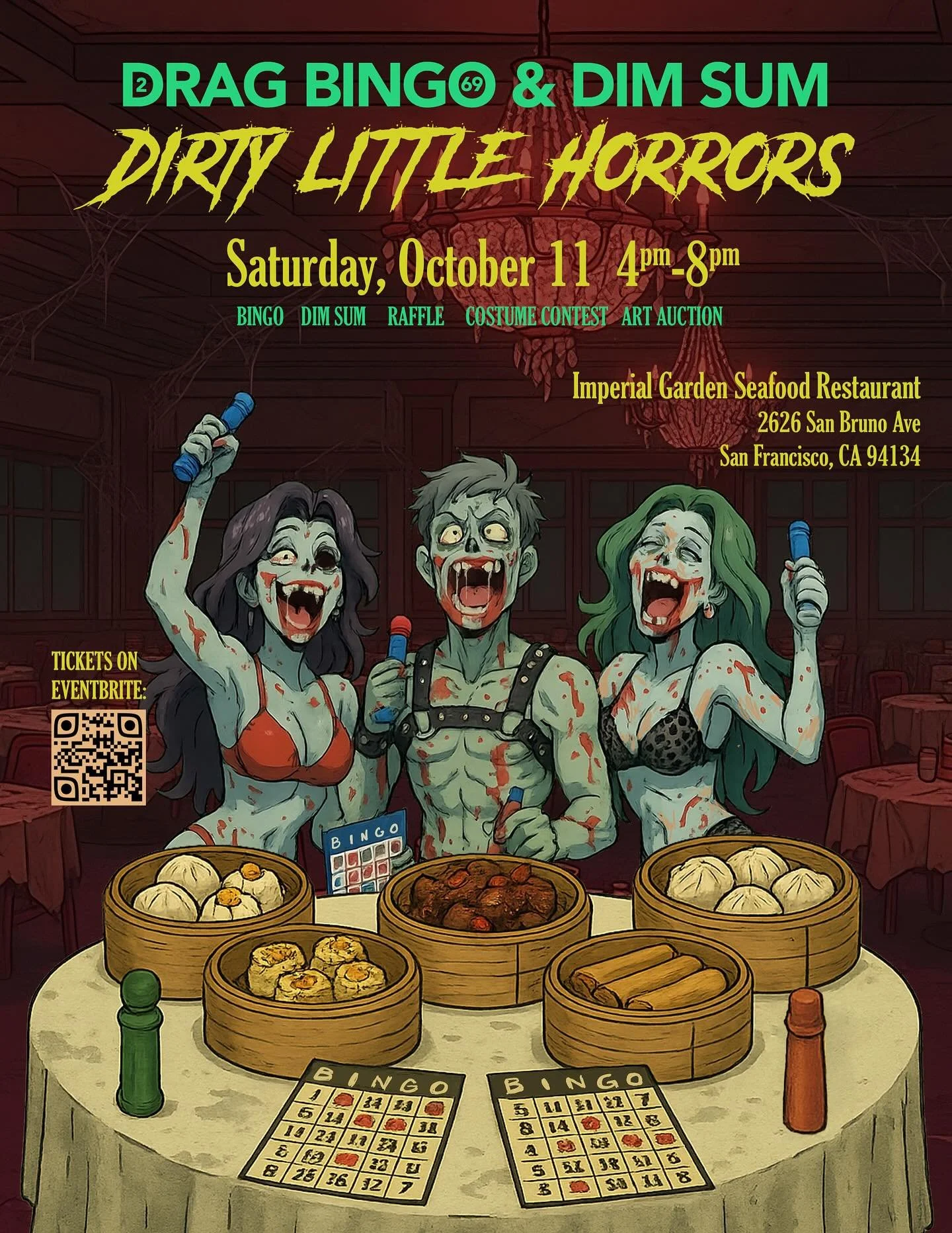 Drag Queen Bingo is back!! This year&rsquo;s theme is: Dirty Little Horrors, and we&rsquo;re hosting it at @imperialgardensf! 

Join us on Oct 11 4-8pm! Hosted by SF Drag Queens @pollodelmarfans and @severely.severa  and organized by @philliphua, it&