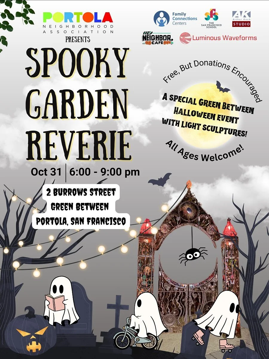 Join us a for a #portola #halloween! 

This Halloween, our beloved Portola Garden Green Between transforms into a twilight dreamscape. For one evening only, stroll through glowing sculptures, spectral illusions, and lantern-lit trails woven into the 