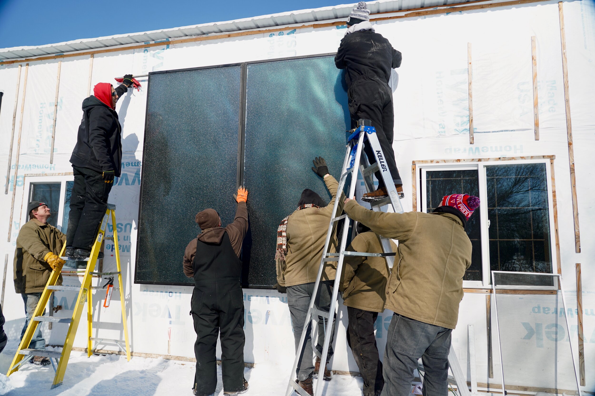 8th Fire Solar Crew installing Solar Thermal Panel at Chief Store in Ponsford, MN