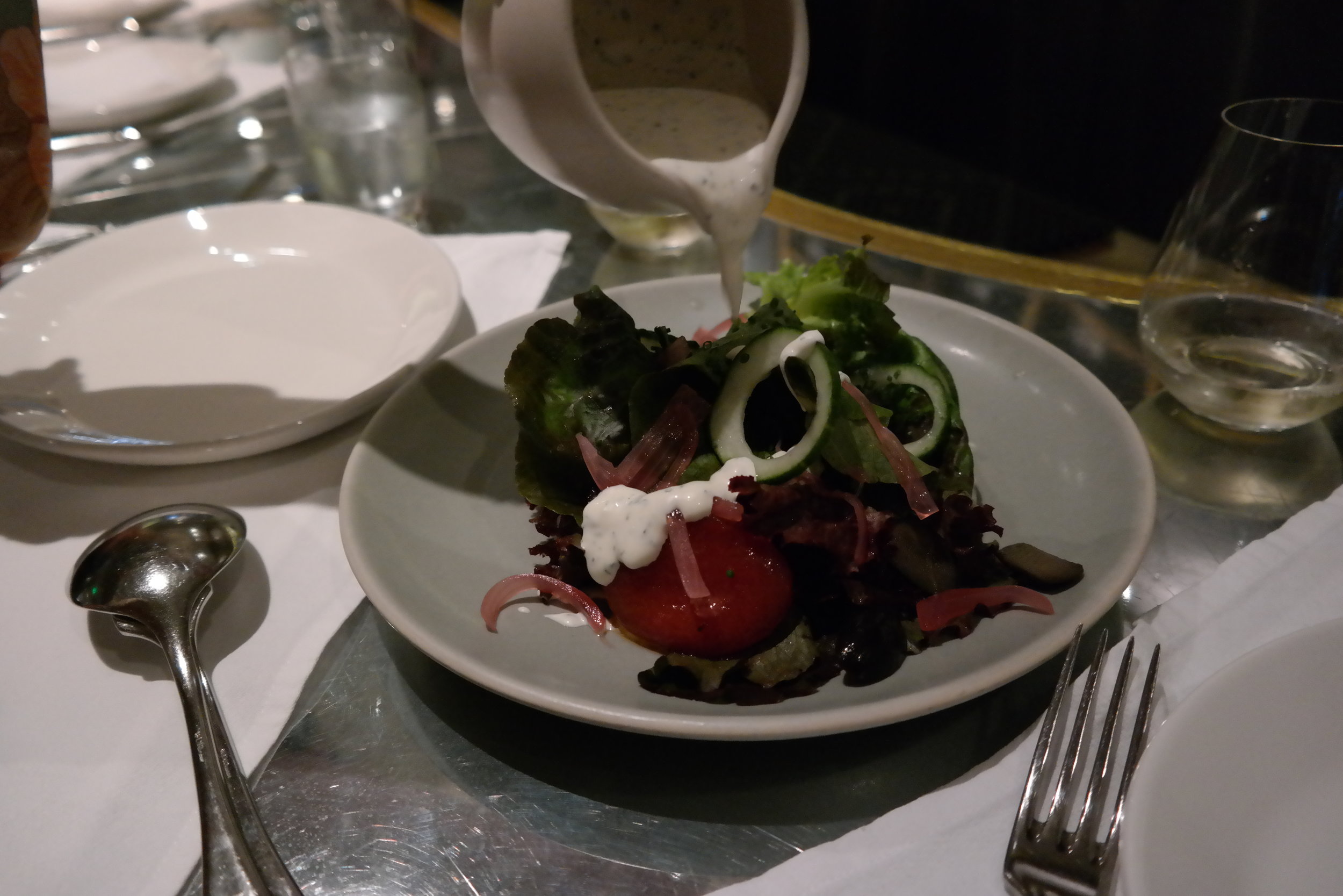 Young lettuce salad with to die for herb Buttermilk Ranch dressing at Ad Hoc Napa Valley 