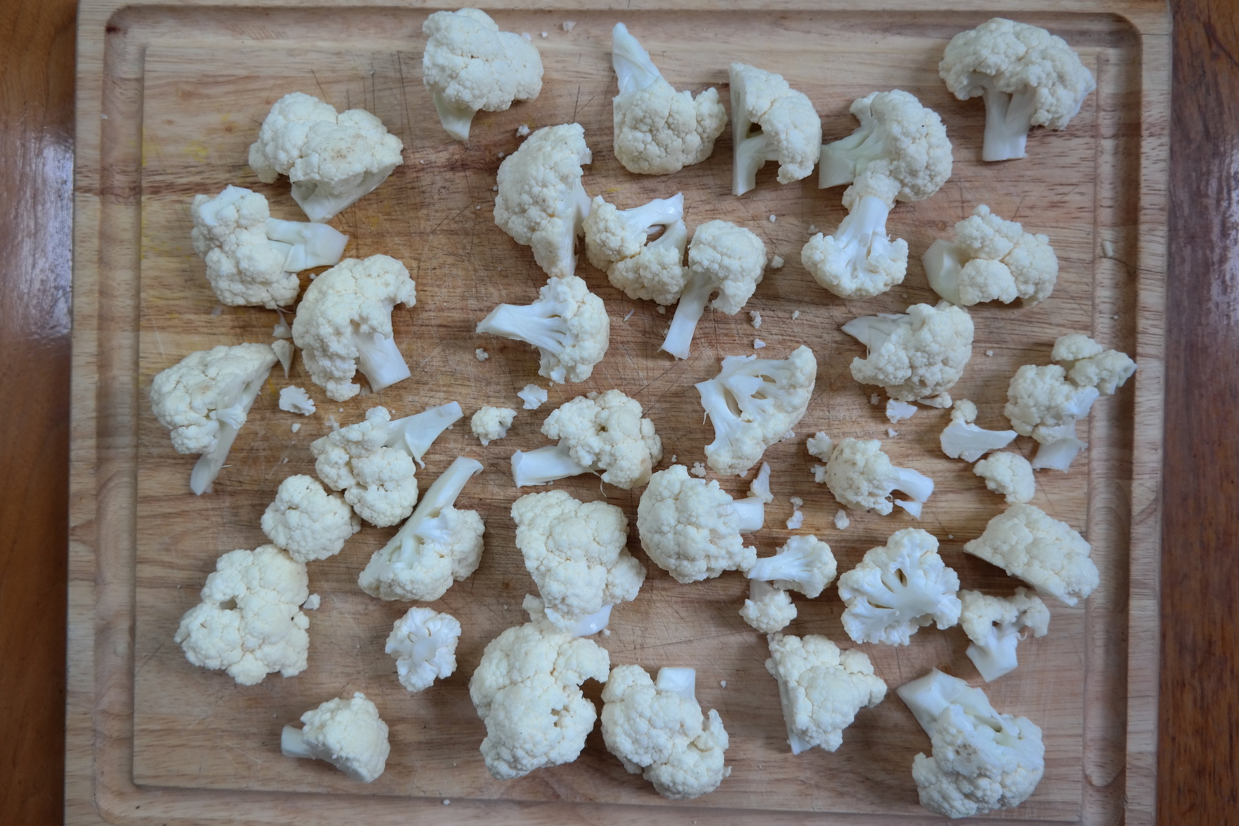 Chop the cauliflower into bite sized pieces 