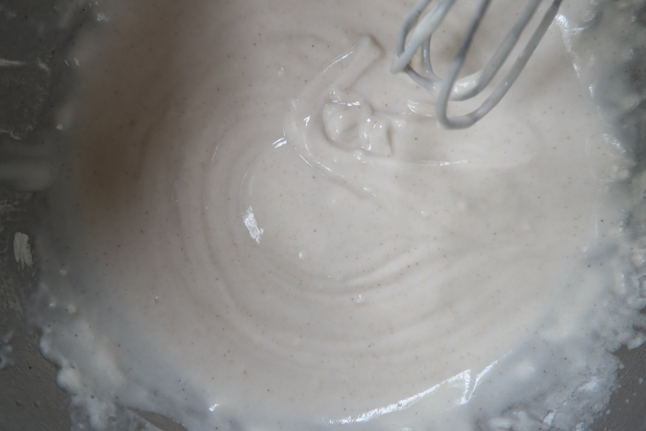 You want the batter a little pancake batter-y but not too thick, just right 