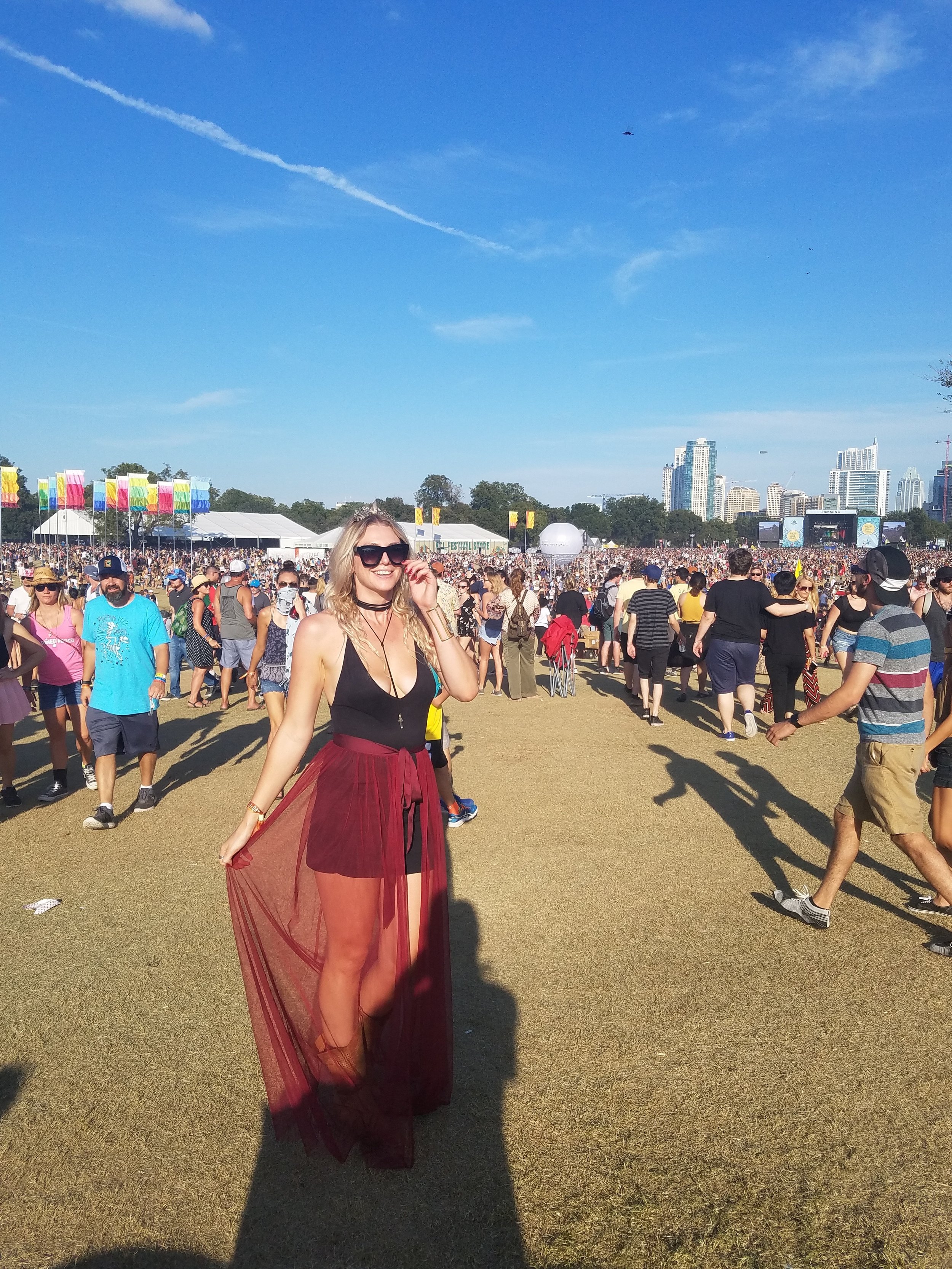 My sheer maxi, bodysuit, boot combo from ACL 2016 