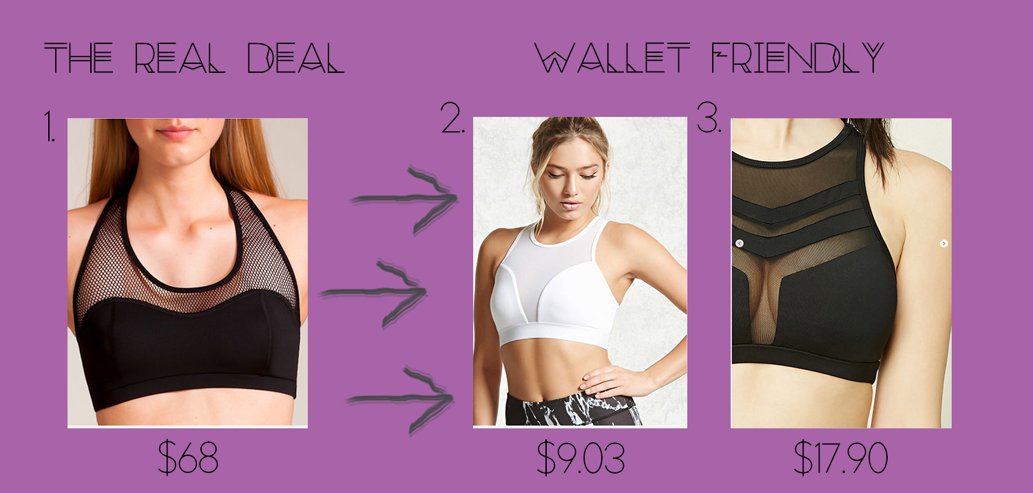 1. Michi Antigravity Bra $85 2. Medium Impact Sports Bra $9.03 3. High Impact Mesh Sports Bra $17.90