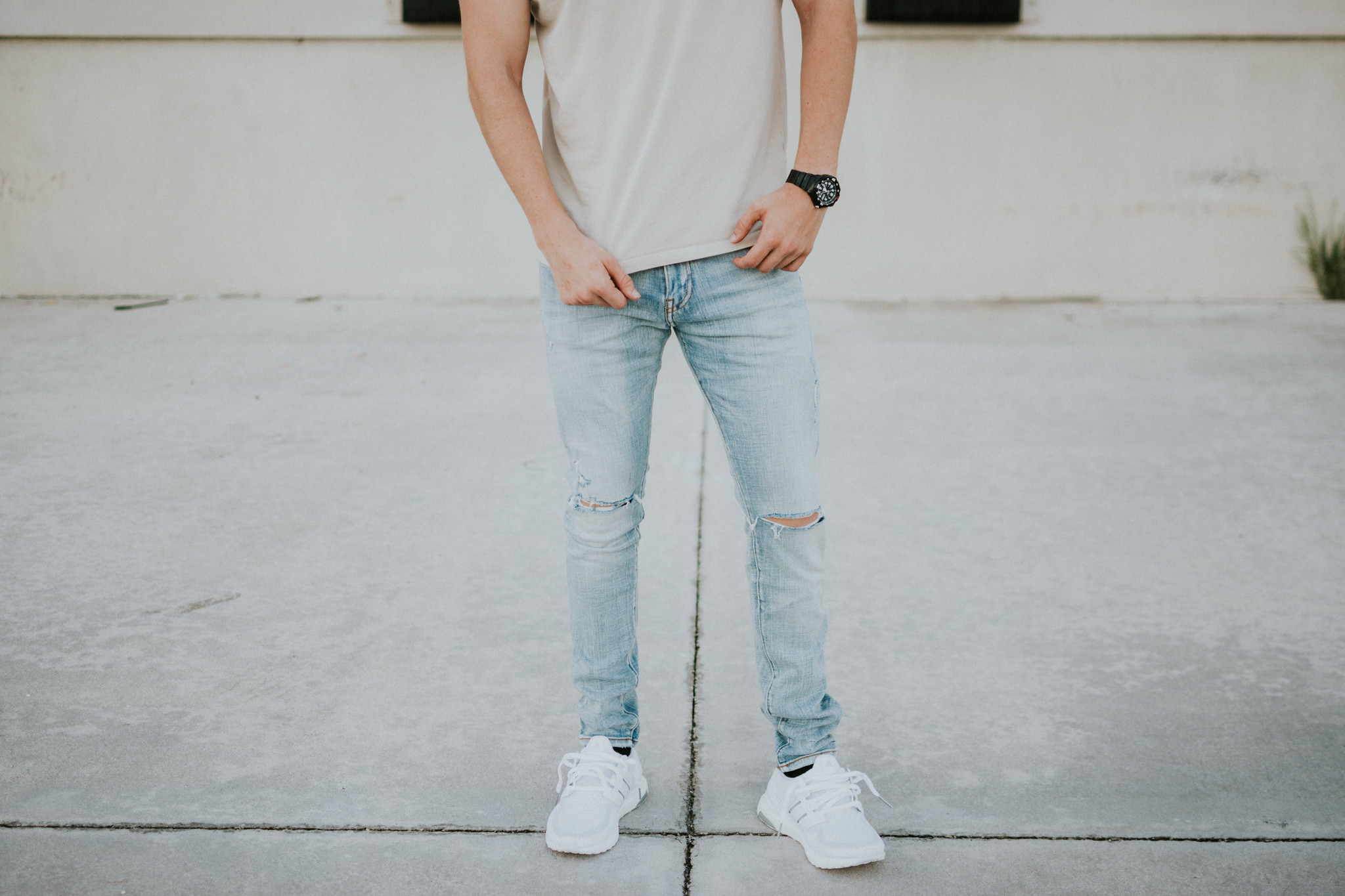 triple white ultra boost jeans