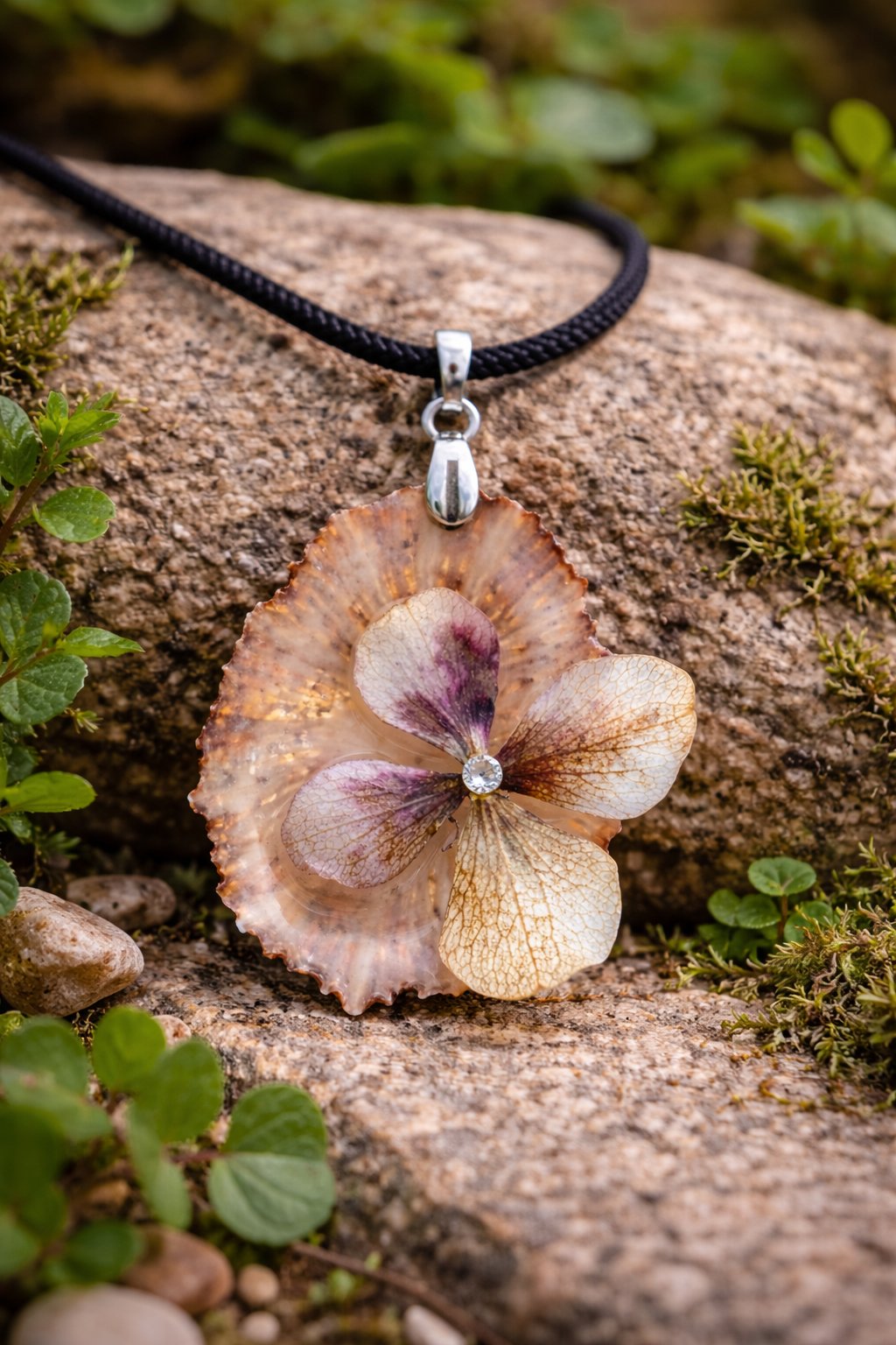 Seashell & Hydrangea Pendant