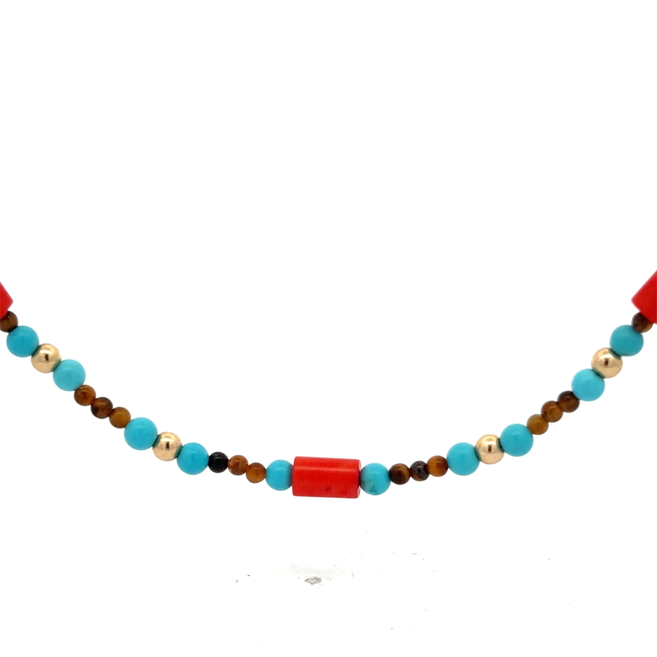 Turquoise, Tiger Eye, Coral bead necklace