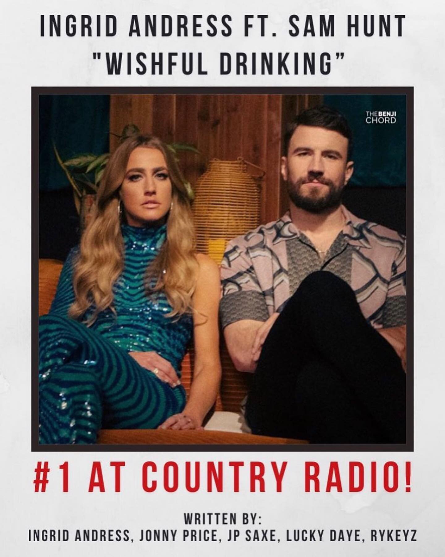 CONGRATULATIONS to the WICKEDly talented Adele Dahzeem/my husband @jonnyprice !! His song Wishful Drinking SKYROCKETED to the NUMBER ONE spot on country radio this week!! The number one country song in the world!!! And then the record went PLATINUM!!