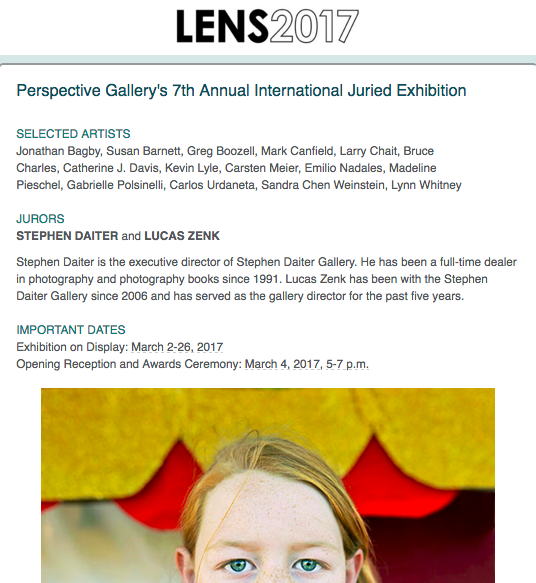 This year Perspective Group and Photography Gallery in Chicago Metropolitan Area, IL, had submissions by 174 photographers from all over the world. The jurors pored over the more 800 images submitted. I am honored to be exhibiting some of my photographs alongside another 15 outstanding photographers.