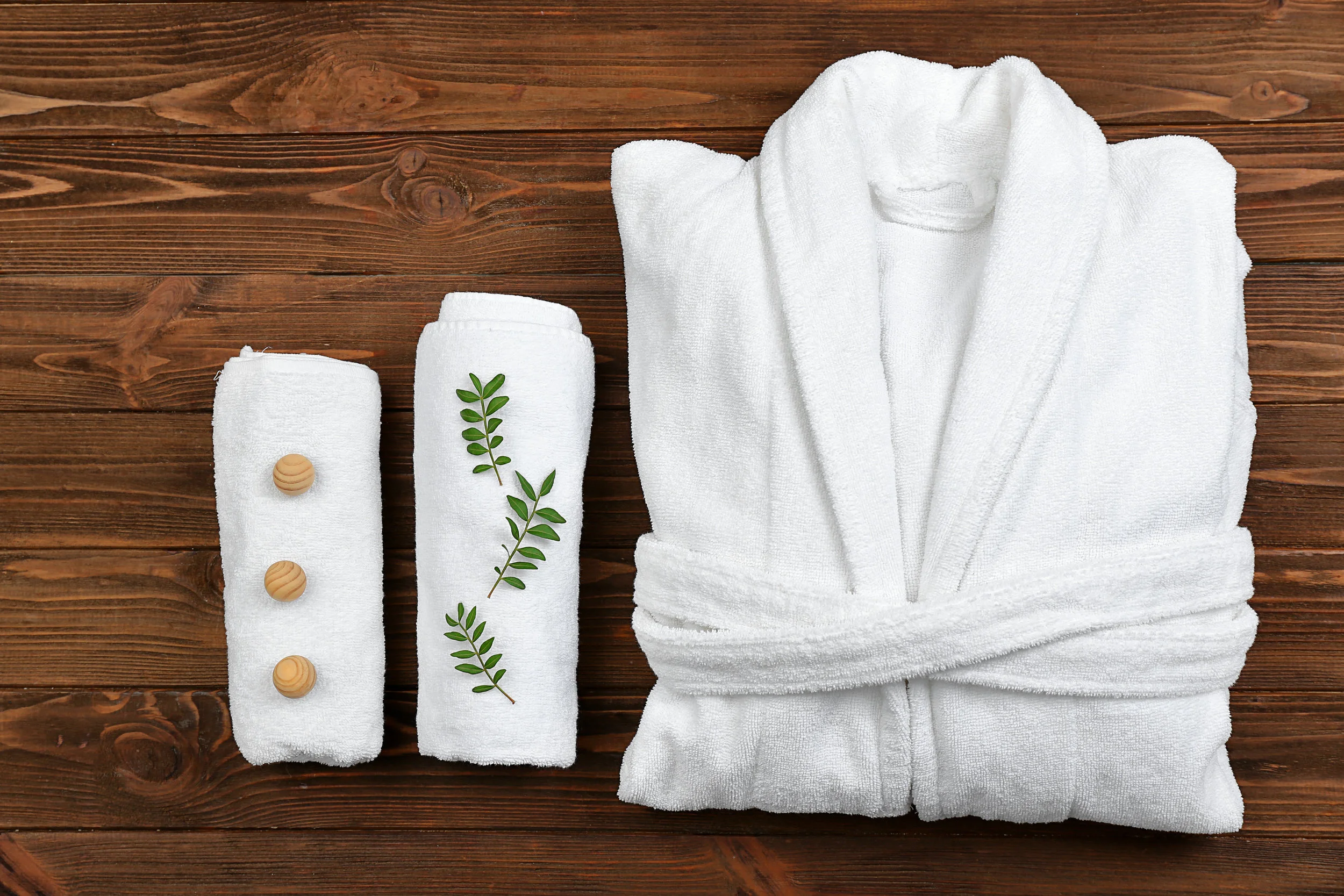 Beautiful spa composition with bathrobe and accessories