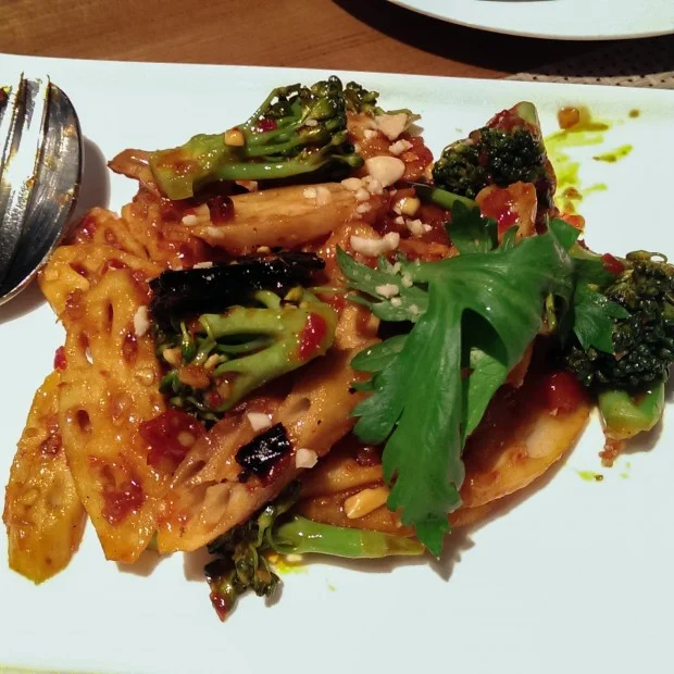 Lotus Root and Broccoli in Sweet Chilli Sauce with Peanut