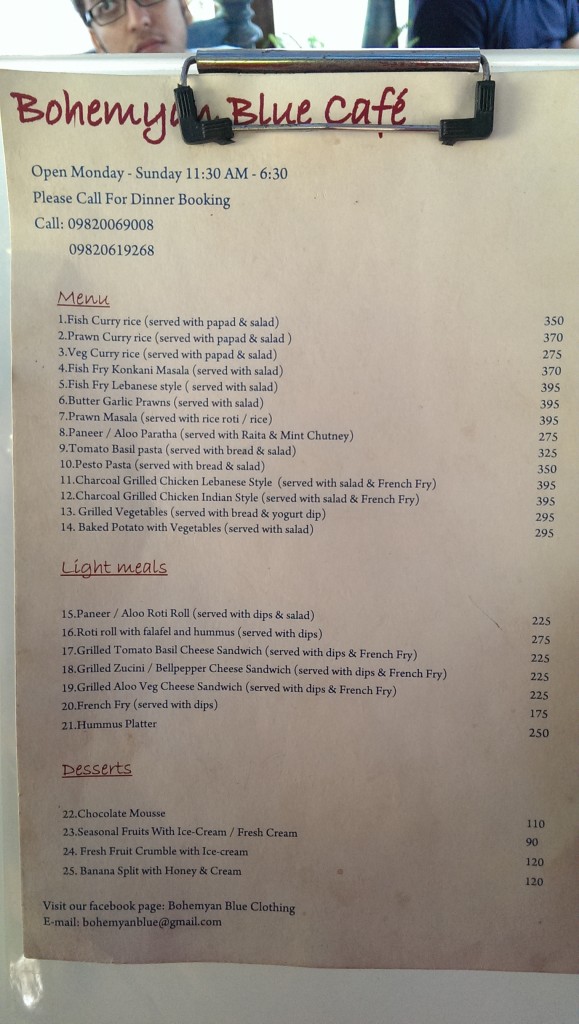 Menu Part 1 @ Bohemyan Blue, Alibaug