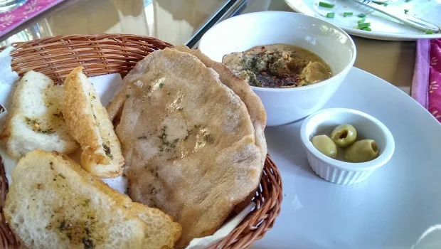 Hummus with Pita Bread @ Bohemyan Blue, Alibaug