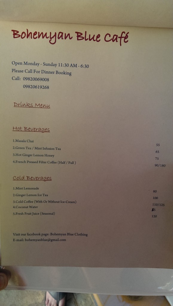 Menu Part 2 @ Bohemyan Blue, Alibaug