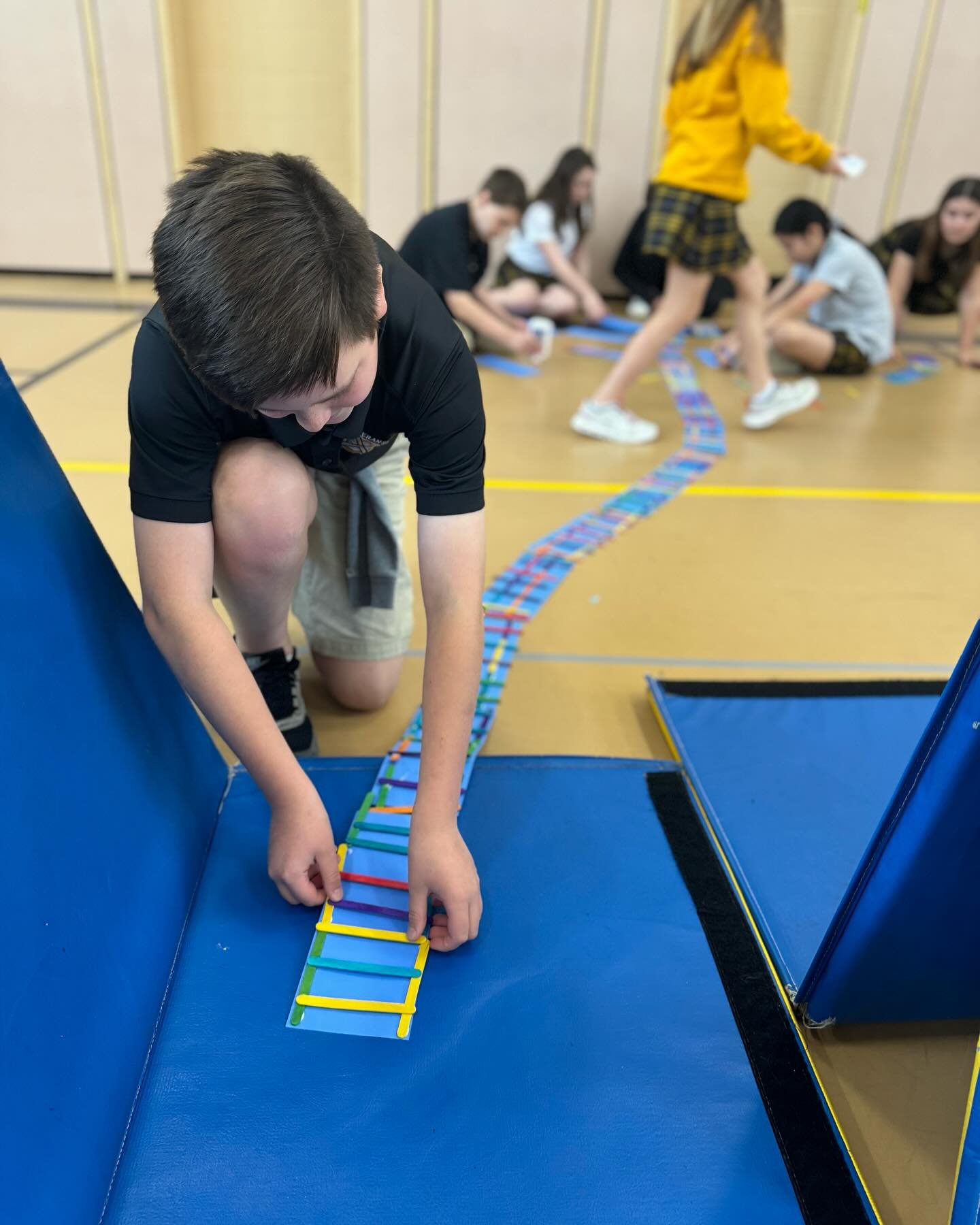 The 5th graders reenacted building  The Transcontinental Railroad in history class today! Students were divided into The Central Pacific and Union Pacific Railroad Companies, and they worked together to race to Promontory Point, Utah. They even &ldqu
