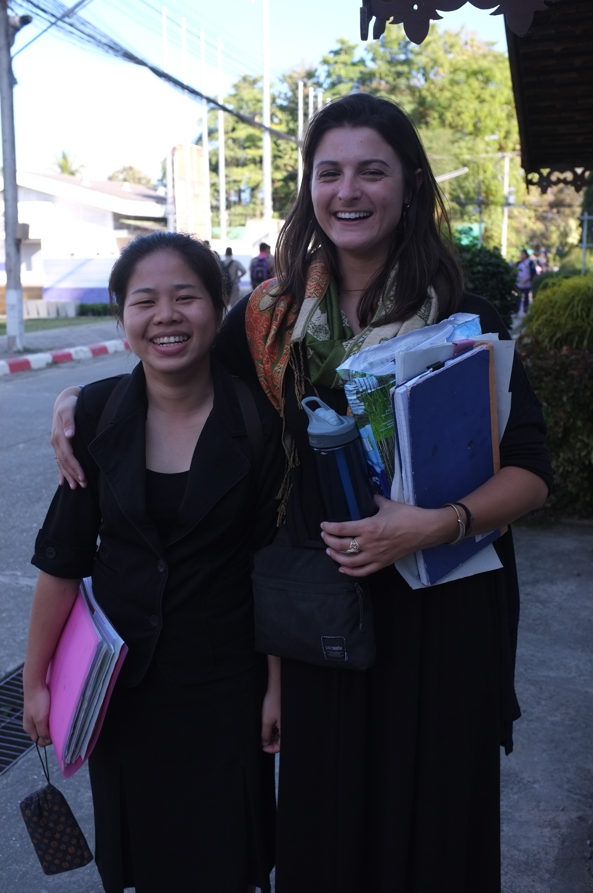 Marissa and Biw, a Thai teacher. Marissa is small and isn't particularly tall. Thai people are just so little. 