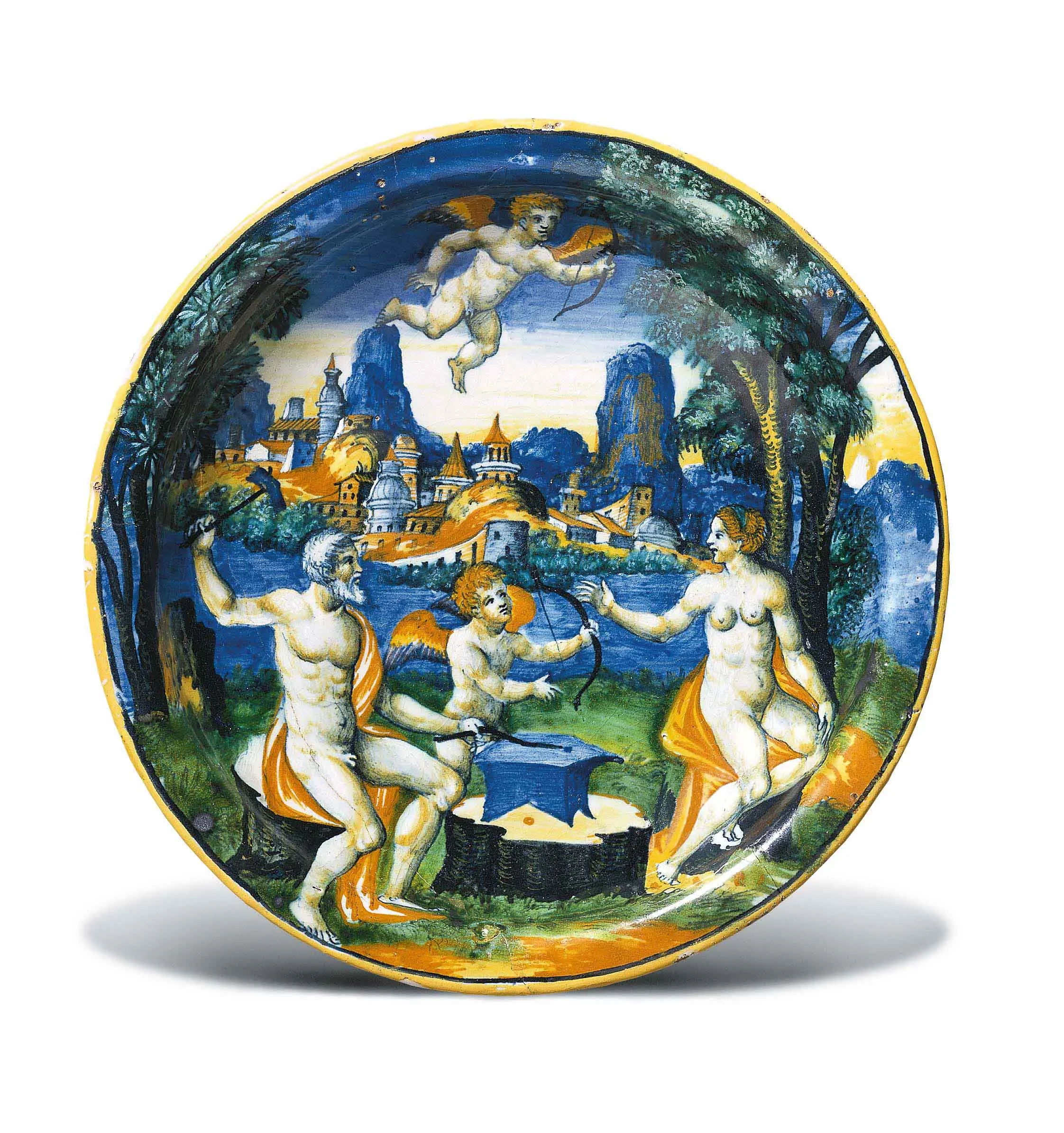 VULCAN & VENUS Urbino circa 1545 Tin-glazed earthenware, majolica 26 cm (diameter)