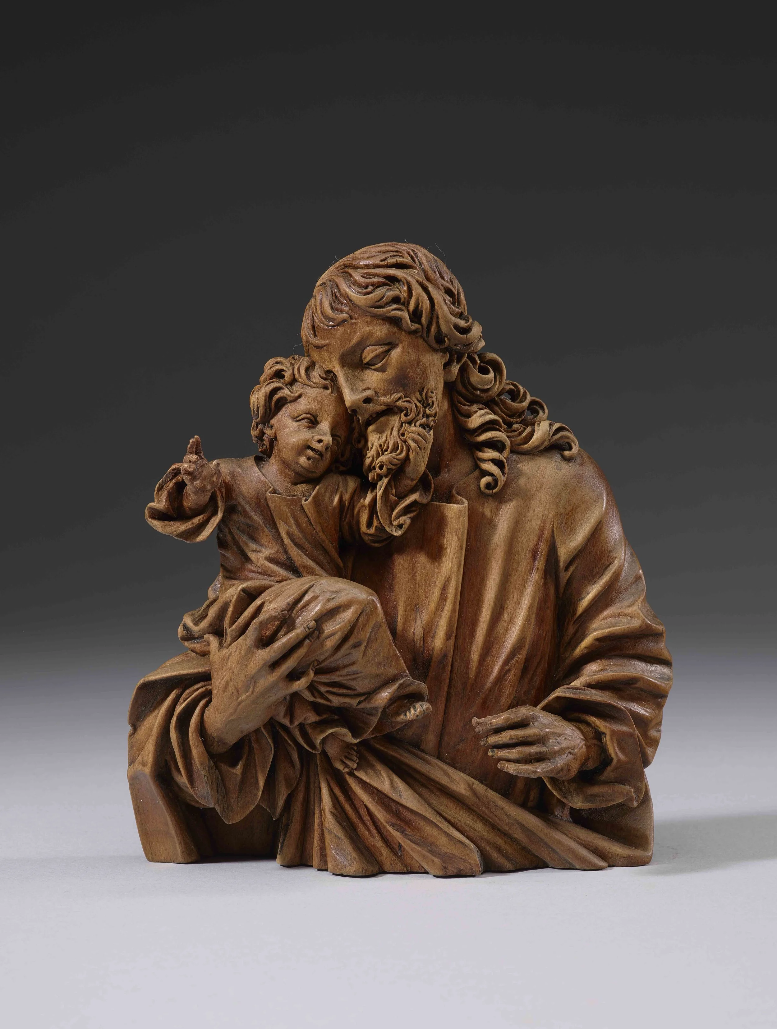 SAINT JOSEPH WITH CHRIST Christoph Daniel Schenck, 1633 - 1691 Germany (Lake Constance) circa 1685 Linden wood 15 x 14 x 5 cm