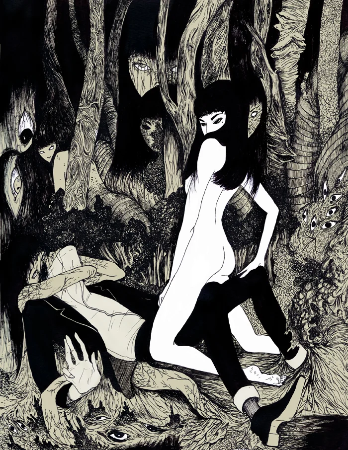 "TOMIE" - INK, DIGITAL. CHARACTER (C) JUNJI ITO. MADE FOR THE "STRANGE PARADISE" ANTHOLOGY BOOK