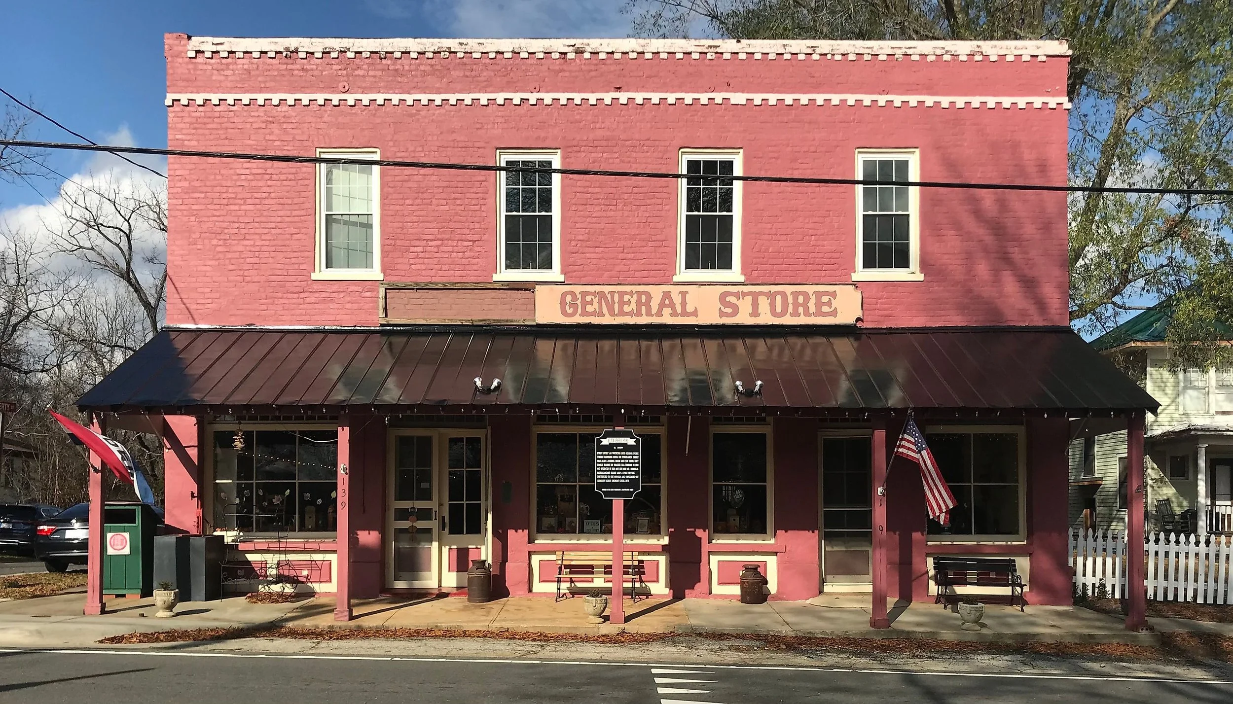 Historic red General Store building in West Jefferson, North Carolina