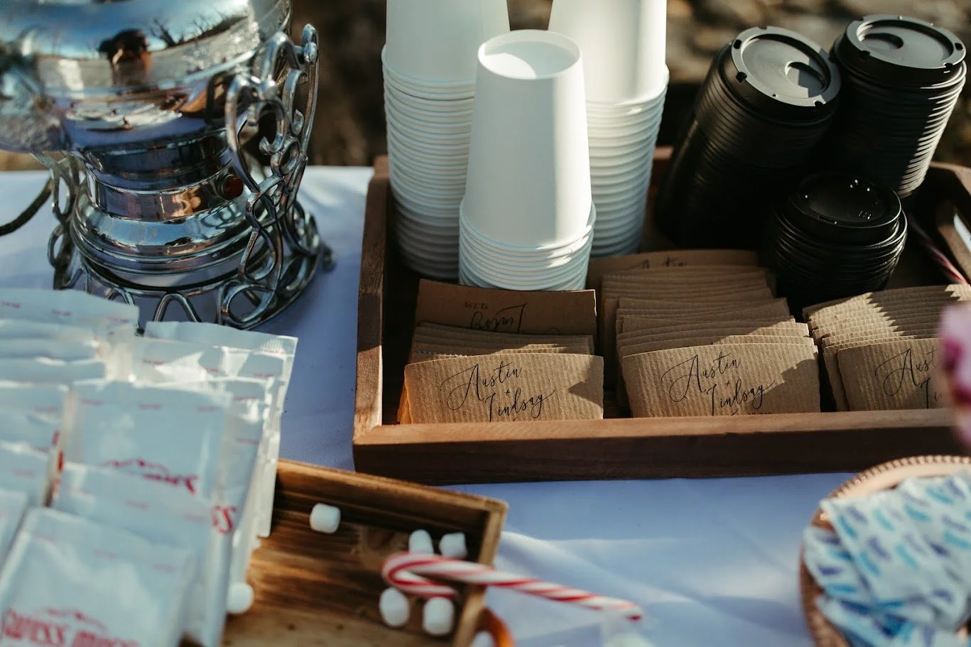 Wedding detail flat lay with accessories arranged indoors before the mountain wedding ceremony.