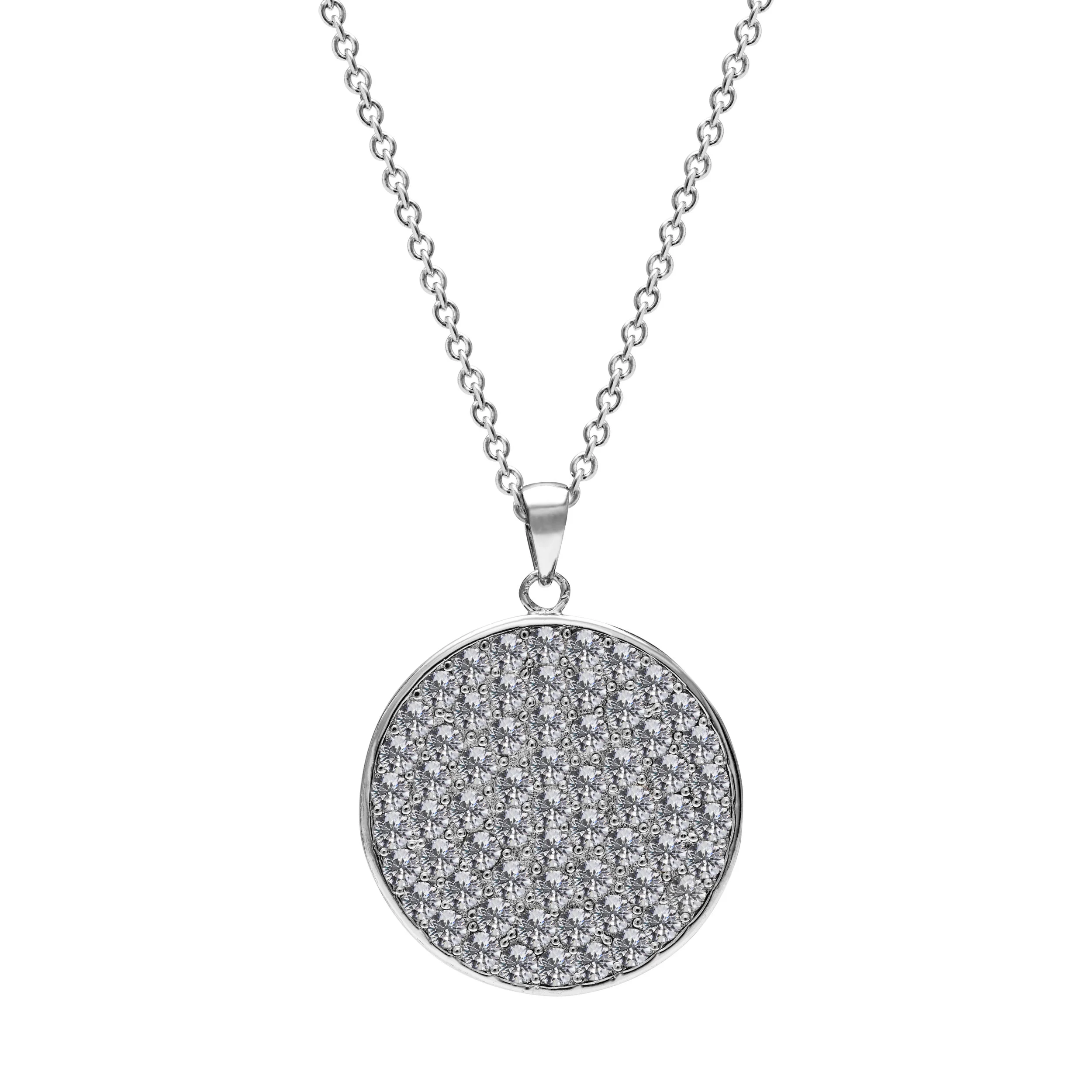 Pave Disc Pendant Necklace (3 Colours 