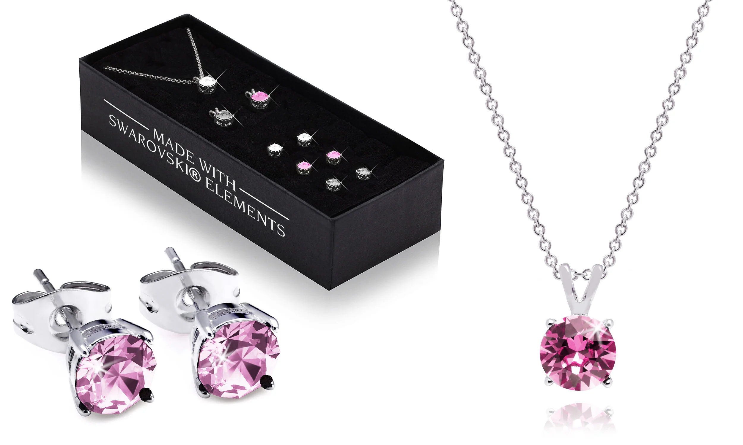 Set Of Three Round Crystal Pendant Necklaces And Earrings Jewel Three Round Crystal Pendant Necklaces, Round Crystal Pendant
