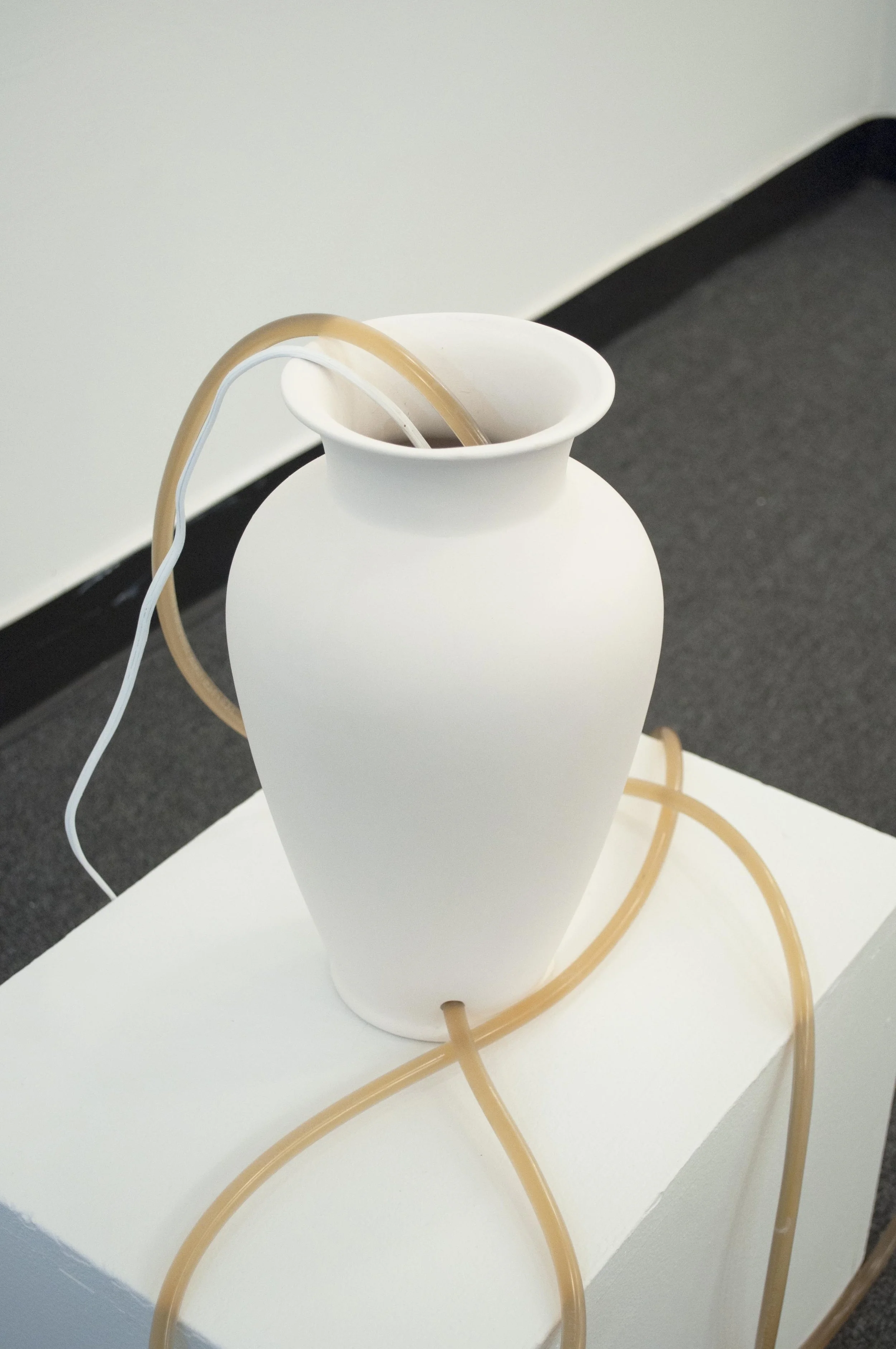 Title: Untitled (Broken English) Artist: Tiffany Jaeyeon Shin Year: 2017 Medium: Bisque, tube, motor, Hyangyak Dimensions: 12” x 8” x 8” Price: $1200