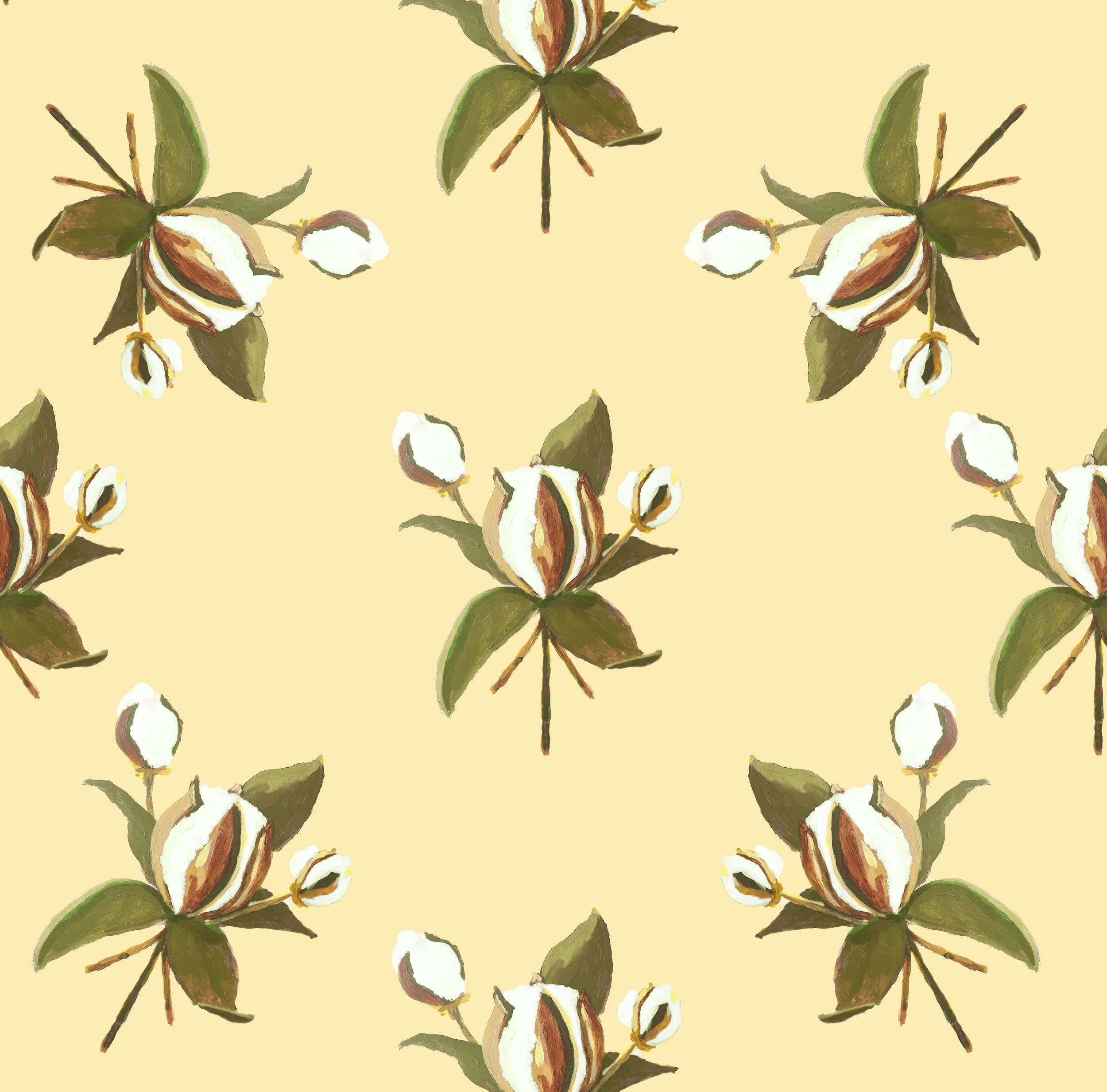 Title: Cotton & Magnolia (Wallpaper) Artist: Jon Key Year: 2016 Medium: Digital print of painting Dimensions: 24” x 108” Price: $250/roll, edition of 100