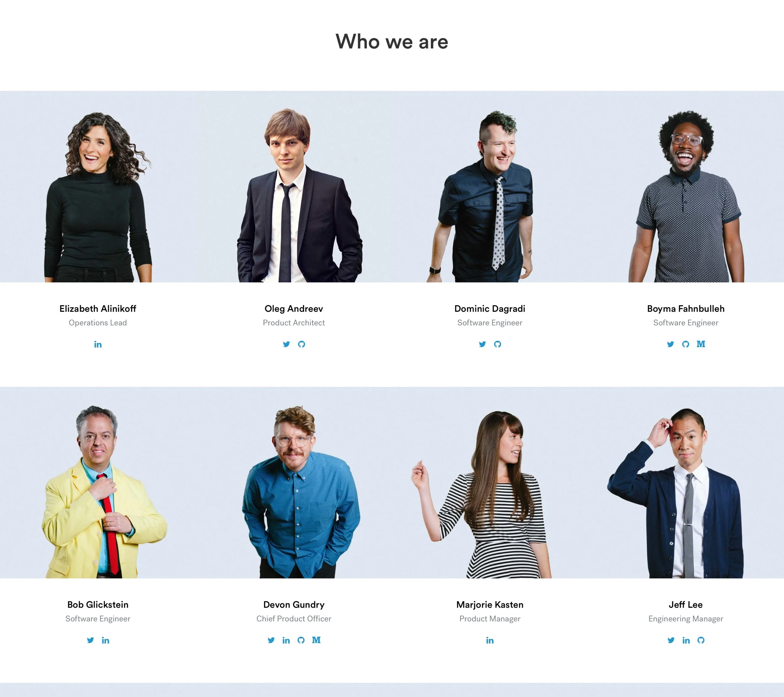 Possible inspiration for photographic style: some personality without being contrived, solid background, waist-up aspect ratio