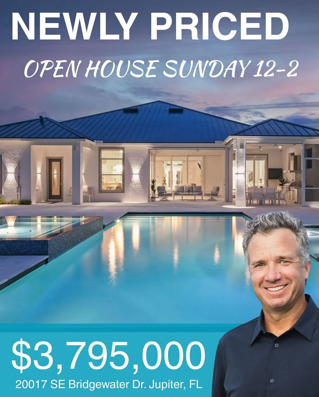 Newly Priced &amp; Open House Sunday 12-2
20017 SE Bridgewater Drive, Jupiter
4 BD + Media + Den / 3 BA / 4,915 SF Total / $3,795,000
A unique opportunity to purchase a designer decorated newer construction home in the luxurious gated Bridgewater. Th