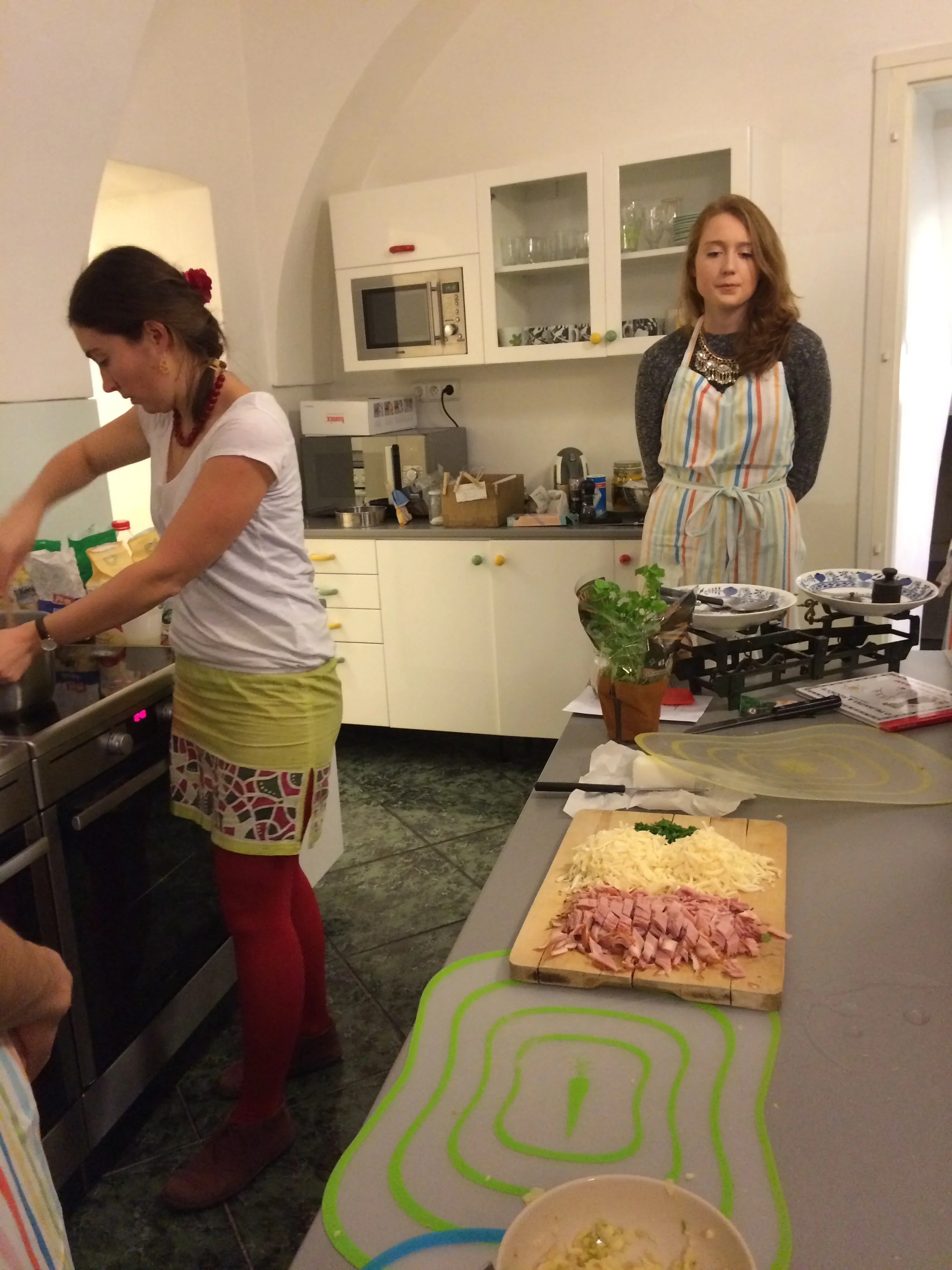 Here is our teacher in the green and you can see the scale on the counter. 