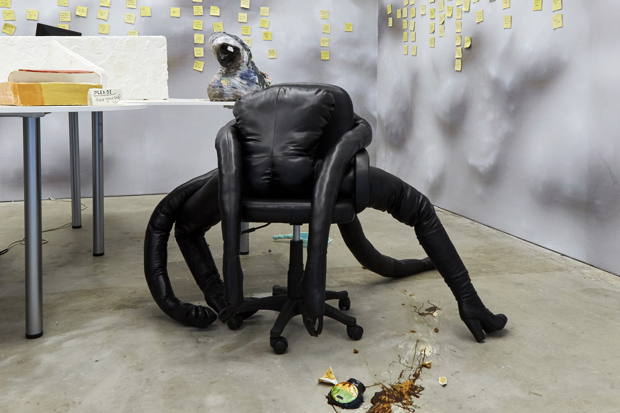 I’ve got you (made in collaboration with Mamoo Mendick) Leather, boots, filling, office chair 100 x 160 x 150cm, 2019