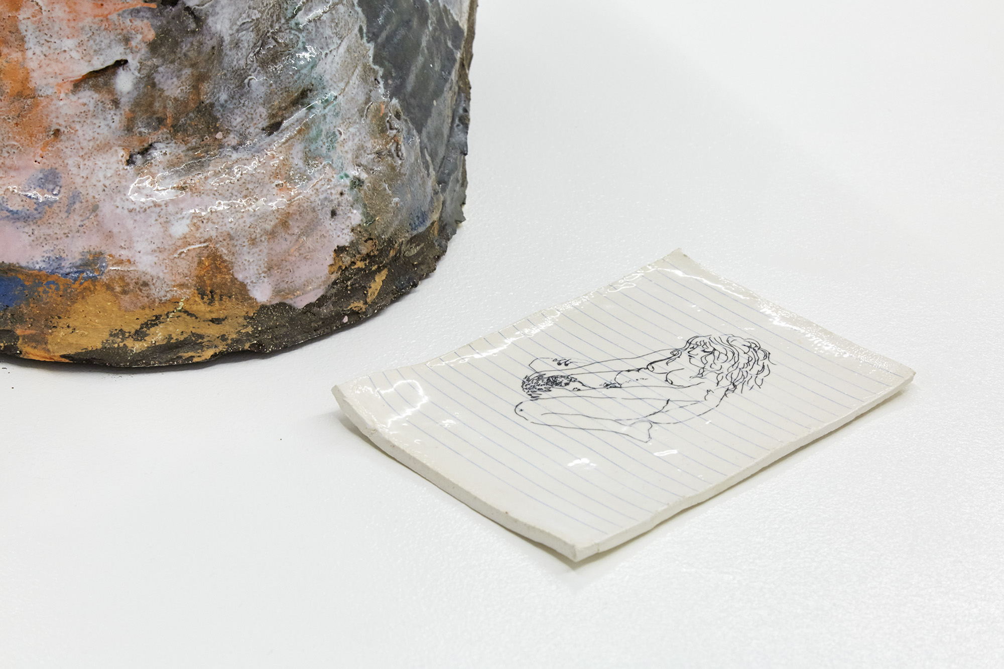 Fodder for the fire Glazed ceramic page with decals 19.5 x 13.5 x 0.5 cm, 2019