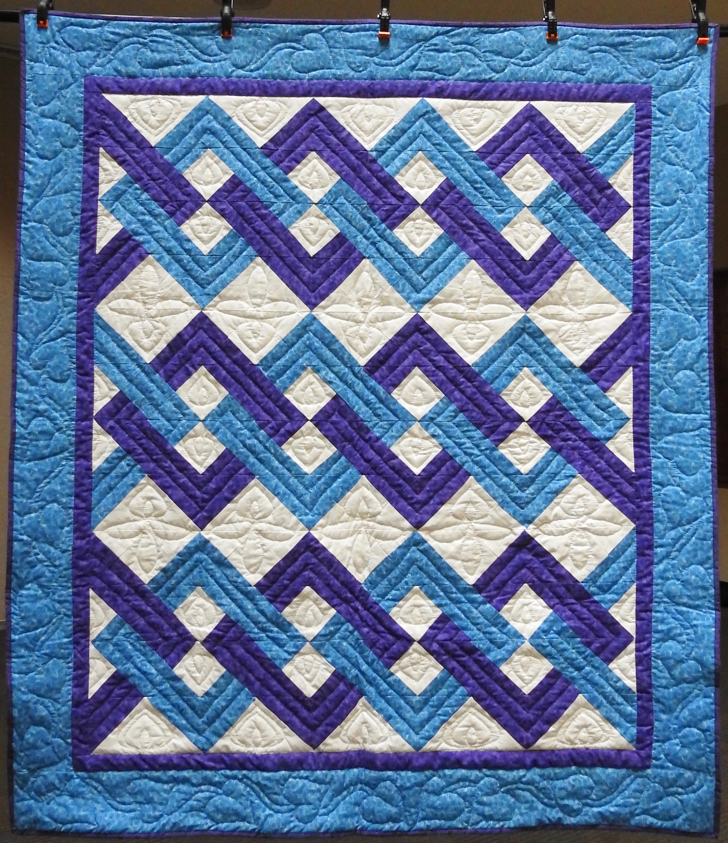  Interlocking Squares, Pieced, Hand Quilted by Evergreen Quilters, Anonymously donated, 58 x 64”