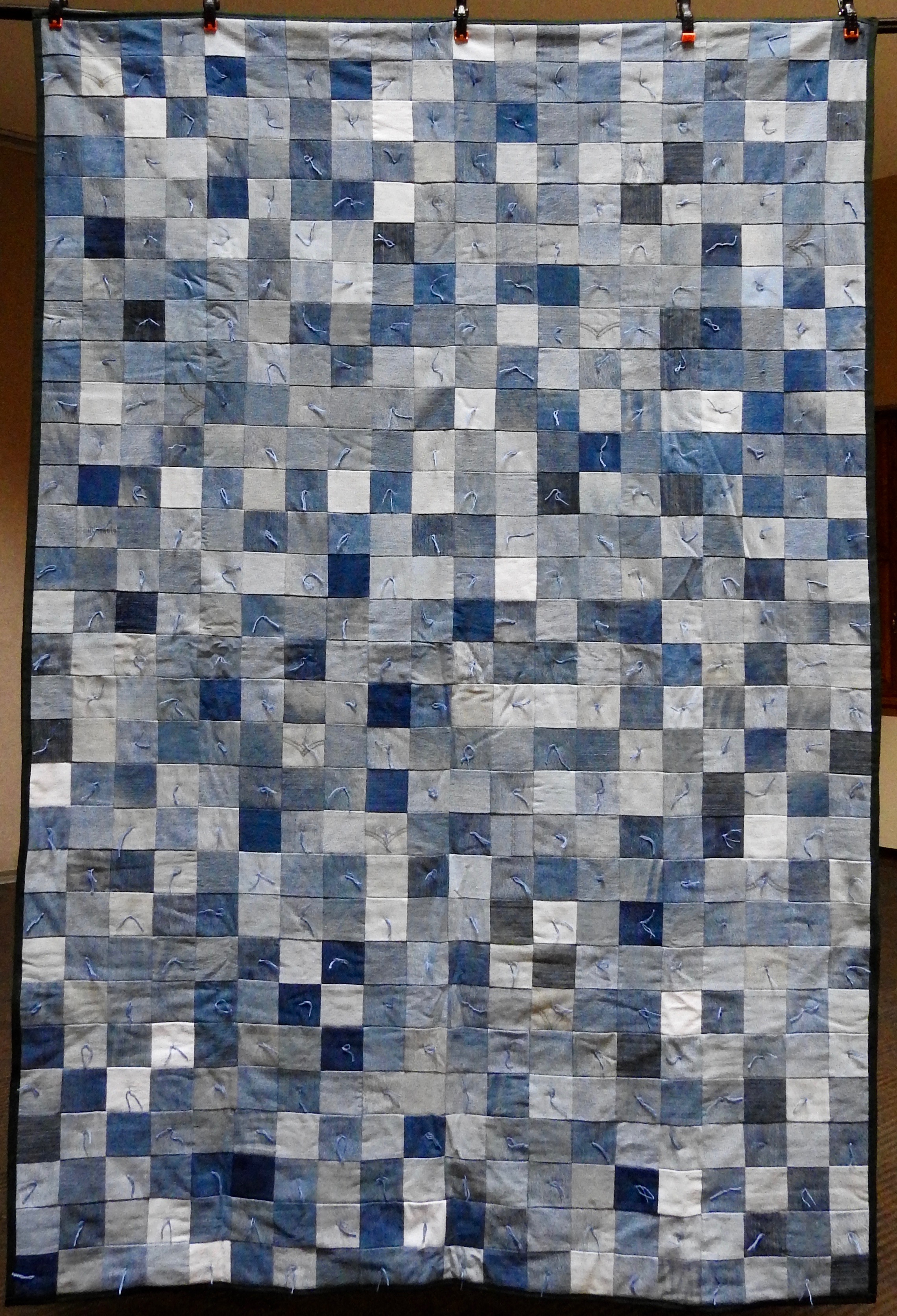 Three Inch Denim Squares—Comforter, Pieced & Knotted, donated Anonymously, 66 x 86
