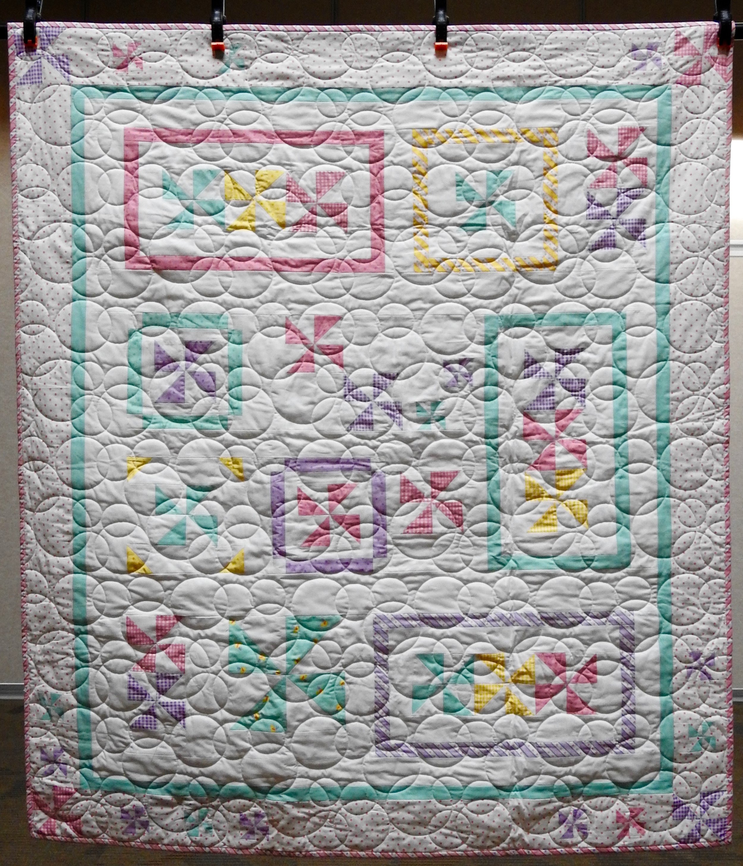 Sweet Dreams, Pieced (Bunny Hill Designs) Edge to edge Machine Quilted, donated by Andrea Elliott, 50 x 58”